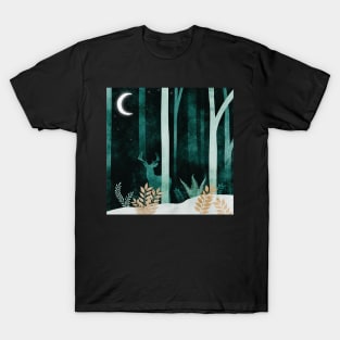 Deer under the Moonlight, Negative Painting of the Forest in the moonlight. T-Shirt